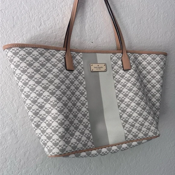 Kate Spade Gray White and Tan Patterned Tote Bag Purse - Picture 10 of 10